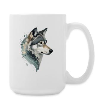 Tête de loup avec ornement floral - Grande tasse 440 ml - blanc - Droite
