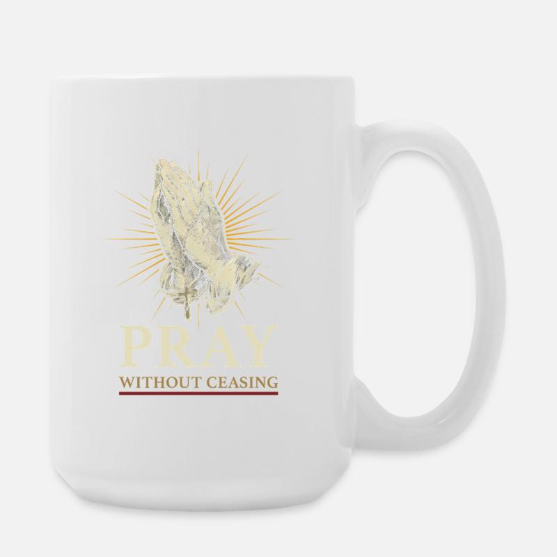 Prier sans cesse – les mains avec le chapelet - Grande tasse 440 ml - blanc