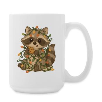 Weihnachts Waschbär mit Lichterkette - Große Tasse 440 ml - Weiß - Rechts