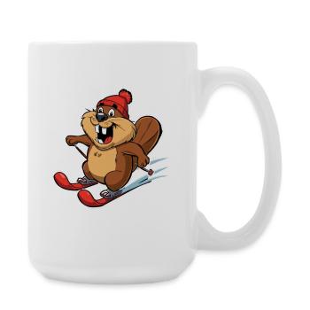 Winter Beaver Skier Cartoon - Large Mug 440 ml - white - Right