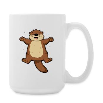 Cheerful beaver happy to jump - Large Mug 440 ml - white - Right