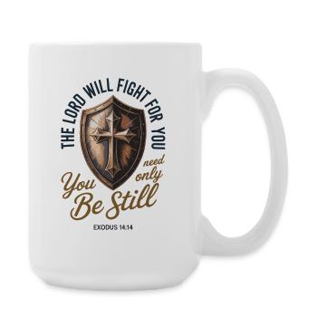 Christian Shield & Cross Bible Verse Exodus 14:14 - Large Mug 440 ml - white - Right