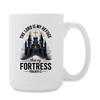 The Lord is my Refuge Shirt mit Burg und Kreuz - Große Tasse 440 ml - Weiß - Rechts