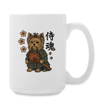 Hund Yorkshire Terrier Samurai Floral - Große Tasse 440 ml - Weiß - Rechts