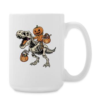 Vogelscheuche reitet Skelett T-Rex Halloween Dinos - Große Tasse 440 ml - Weiß - Rechts