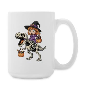 Hexe reitet Skelett T-Rex Halloween Dinosaurier - Große Tasse 440 ml - Weiß - Rechts