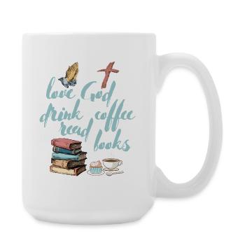 Liebe Gott Trinken Kaffee Lesen Bücher - Große Tasse 440 ml - Weiß - Rechts
