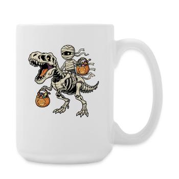 Mumie reitet Skelett T-Rex Halloween Dinosaurier - Große Tasse 440 ml - Weiß - Rechts