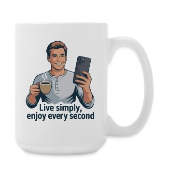 Vivre simplement café selfie illustration - Grande tasse 440 ml - blanc - Droite
