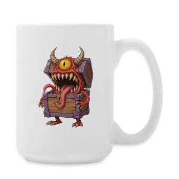 Coffre de monstre mimétique de dessin animé avec yeux et cornes - Grande tasse 440 ml - blanc - Droite