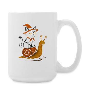 Chat sorcière sur escargot - Grande tasse 440 ml - blanc - Droite