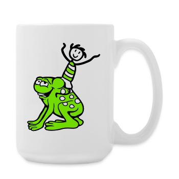 2 Friends Frog Boy Riding Team Toad Funny - Large Mug 440 ml - white - Right