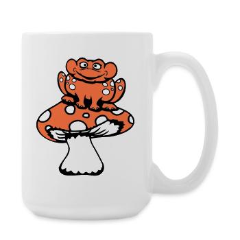 Frosch SItzt Pilz Süß Wald Waldfrosch Lächelt Cool - Große Tasse 440 ml - Weiß - Rechts