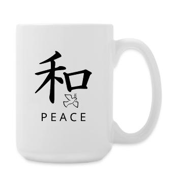 Kanji PEACE (和) mit Dove | Sauber Minimal - Große Tasse 440 ml - Weiß - Rechts