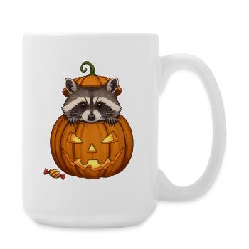 Raccoon Peeking from a Jack-o'-Lantern - Large Mug 440 ml - white - Right