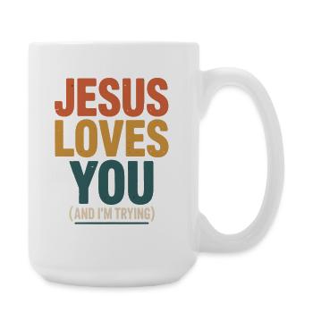 Jesus liebt dich (ich versuche) - Große Tasse 440 ml - Weiß - Rechts