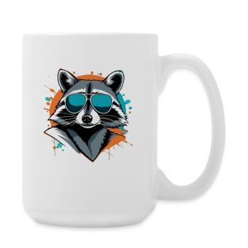 Raccoon with sunglasses street style - Large Mug 440 ml - white - Right