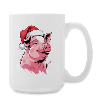 Festive Christmas pig with hat - Large Mug 440 ml - white - Right