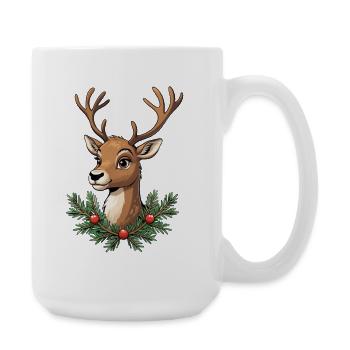 Deer head with Christmas wreath - Large Mug 440 ml - white - Right