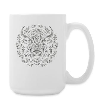 Europäischer Bison mit Eichenkranz Kunst - Große Tasse 440 ml - Weiß - Rechts