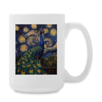 Peacock Bird Van Gogh Style Starry Night - Large Mug 440 ml - white - Right