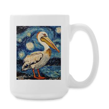 Pelican Bird Van Gogh Style Starry Night - Large Mug 440 ml - white - Right
