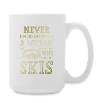 unterschätze nicht eine ski Frau - Große Tasse 440 ml - Weiß - Rechts