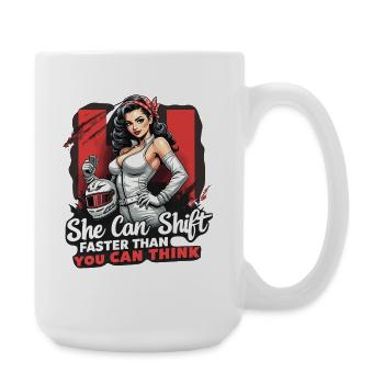Tuned for Trouble – Retro Auto Girl Design - Large Mug 440 ml - white - Right