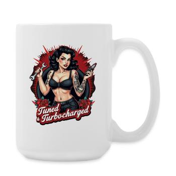 Tuned for Trouble – Retro Auto Girl Design - Large Mug 440 ml - white - Right