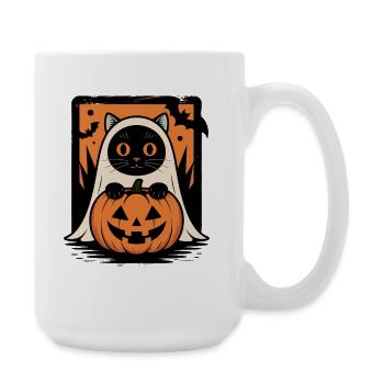 Chat Halloween Chat fantôme avec Citrouille Chauve-souris - Grande tasse 440 ml - blanc - Droite