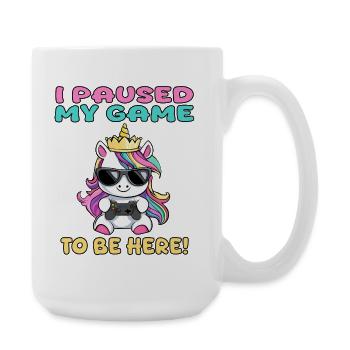 i paused my game to be here - unicorn - Large Mug 440 ml - white - Right