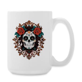 Floral Sugar Skull Embellished illustration - Large Mug 440 ml - white - Right