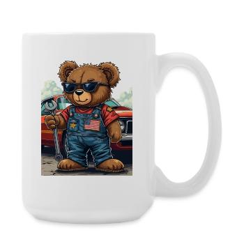 Bärenmechaniker im Musclecar - Große Tasse 440 ml - Weiß - Rechts