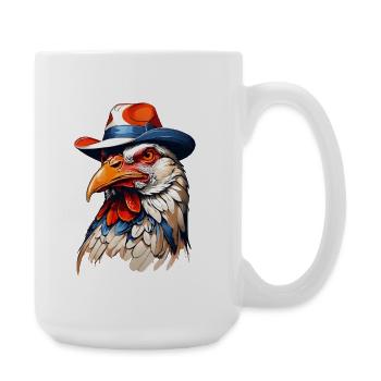 Bunter Hahn Mit Hut Kunst - Große Tasse 440 ml - Weiß - Rechts