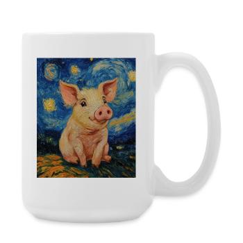 Schwein Ferkel Van Gogh Style Starry Night - Große Tasse 440 ml - Weiß - Rechts