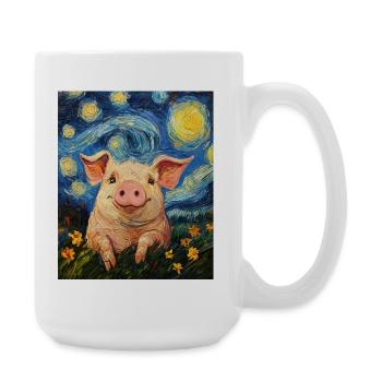 Schwein Ferkel Van Gogh Style Starry Night - Große Tasse 440 ml - Weiß - Rechts