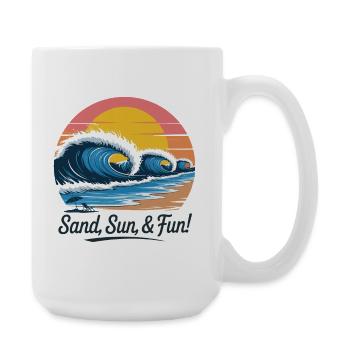 Retro Strand Welle Sonnenuntergang - Große Tasse 440 ml - Weiß - Rechts