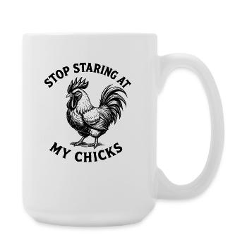  Funny Rooster Stop Staring At My Chicks Vintage - Große Tasse 440 ml - Weiß - Rechts
