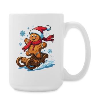 Lebkuchenmann auf dem Schlitten - Große Tasse 440 ml - Weiß - Rechts