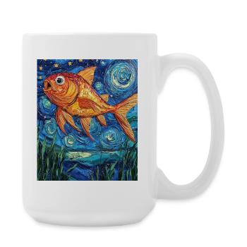 Goldfisch Fisch Van Gogh Style  - Große Tasse 440 ml - Weiß - Rechts