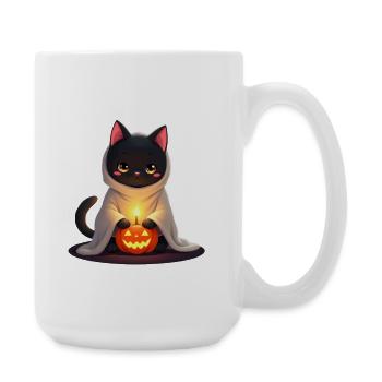 Halloween Katze mit Halloween Kürbis - Große Tasse 440 ml - Weiß - Rechts