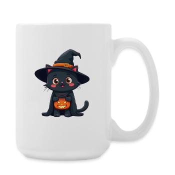 Halloween Katze mit Halloween Kürbis - Große Tasse 440 ml - Weiß - Rechts