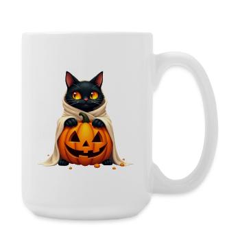 Halloween Katze mit Halloween Kürbis - Große Tasse 440 ml - Weiß - Rechts