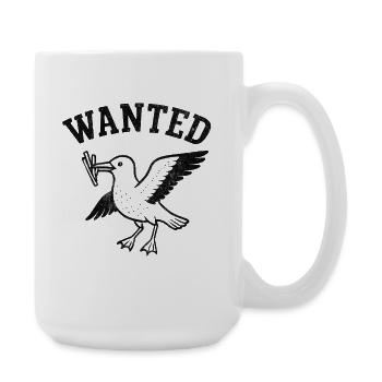 Funny Seagull with Fries and Wanted - Large Mug 440 ml - white - Right