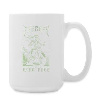 Therapie ist teuer Wind ist kostenlos Biker Schädel - Große Tasse 440 ml - Weiß - Rechts