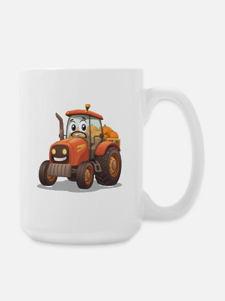 Pumpkin Tractor in Orange Cartoon Farm - Large Mug 440 ml - white