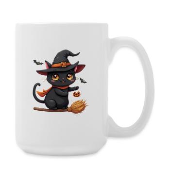 Halloween Katze mit Halloween Kürbis - Große Tasse 440 ml - Weiß - Rechts