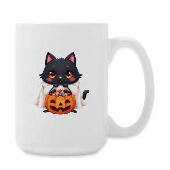 Halloween Katze mit Halloween Kürbis - Große Tasse 440 ml - Weiß - Rechts