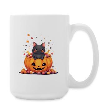 Halloween Katze mit Halloween Kürbis - Große Tasse 440 ml - Weiß - Rechts
