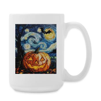 Pumpkin Bat Halloween Van Gogh Starry Night - Large Mug 440 ml - white - Right